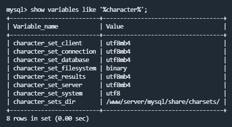 生产环境所使用的数据库编码